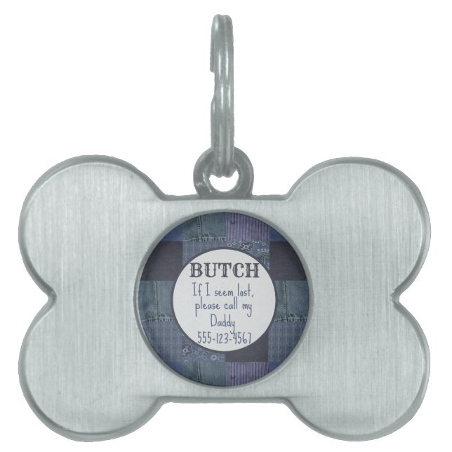 Médaillons Pour Animaux Domestiques Retro Blue Jeans & Plaid Patchwork Courtepointe (Devant)