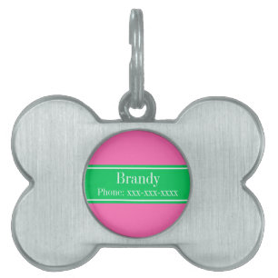Médaillons Pour Animaux Domestiques Rose chaud solide #2 Emerald Green Rbn Nom Monogra