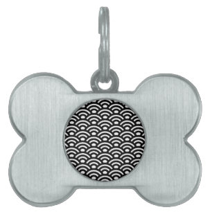 Médaillons Pour Animaux Domestiques Seigaiha, Vagues, Japonais, Noir et Blanc