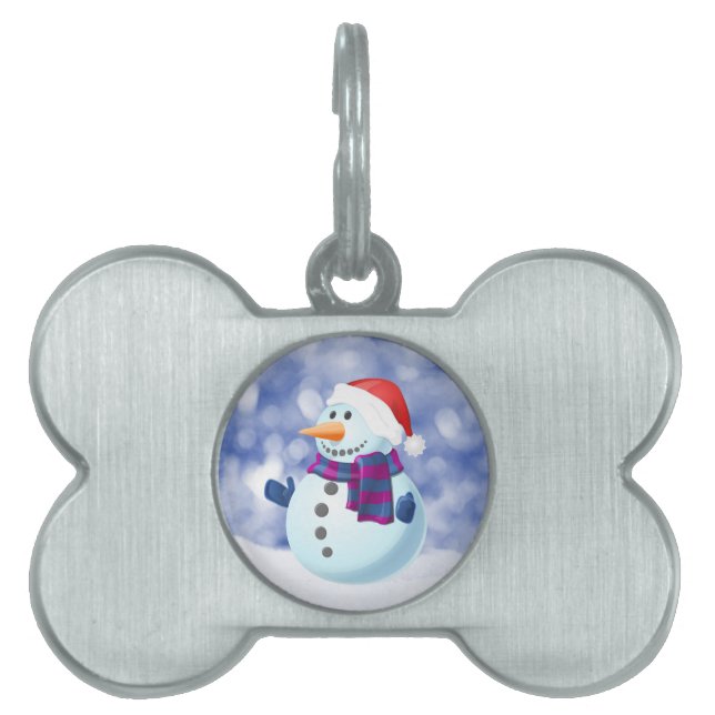 Médaillons Pour Animaux Domestiques Snowman hiver Joyeux Noël neige (Devant)