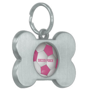 Médaillons Pour Animaux Domestiques Soccer Ball Pink and White