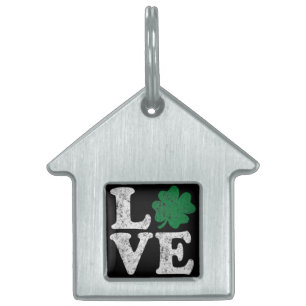 Médaillons Pour Animaux Domestiques St Patrick's Day LOVE Shamrock irlandais