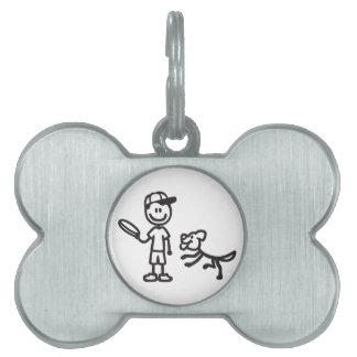Médaillons Pour Animaux Domestiques Stick Man and Dog jouant Frisbee