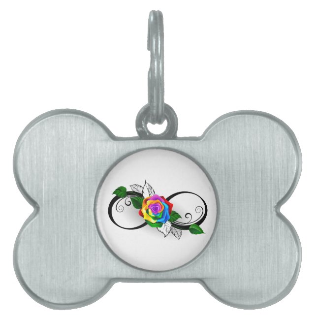 Médaillons Pour Animaux Domestiques Symbole d'infini avec Rose arc-en-ciel (Devant)