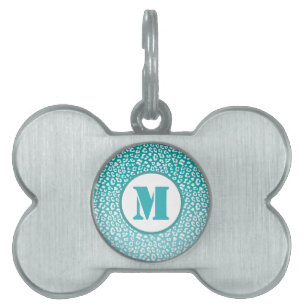Médaillons Pour Animaux Domestiques Taches de léopard blanc chic sur monogramme turquo