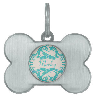 Médaillons Pour Animaux Domestiques Tag turquoise Chic Damask Pet