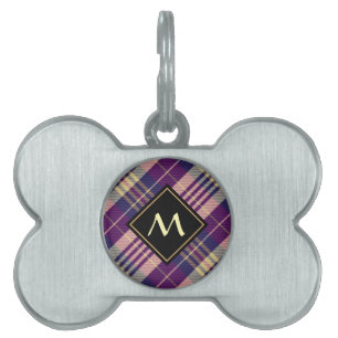 Médaillons Pour Animaux Domestiques Tartan mauve, or et bleu