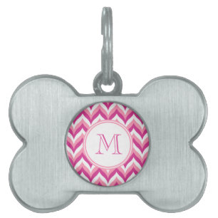 Médaillons Pour Animaux Domestiques Tons Rose Et Blanc Zigzag Chevron Motif