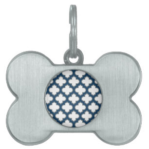 Médaillons Pour Animaux Domestiques Trellis bleu blanc et marine, treillis, Quatrefoil