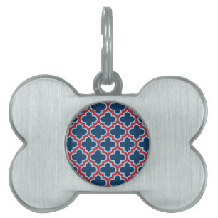 Médaillons Pour Animaux Domestiques Trellis marocain bleu et rouge, treillis, Quatrefo