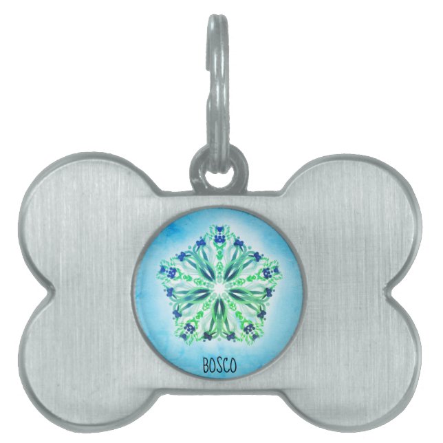 Médaillons Pour Animaux Domestiques Turquoise de *~*, mandala pourpre d'étoile bleue (Devant)