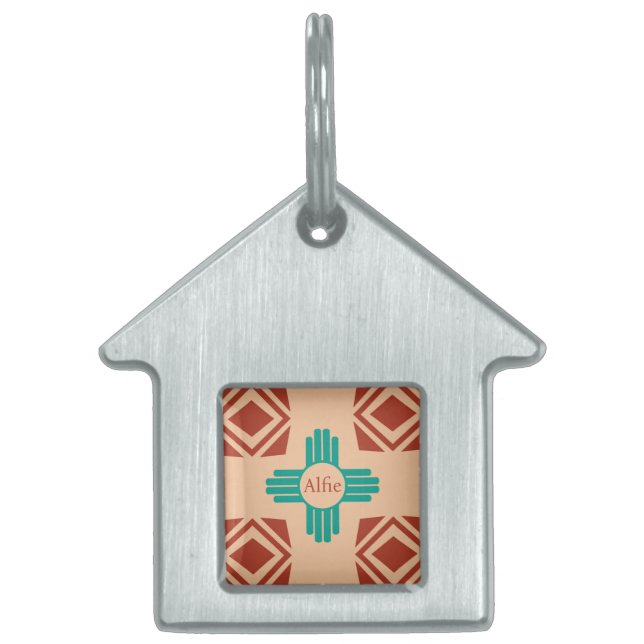 Médaillons Pour Animaux Domestiques Turquoise Zia Tribal Brown Tan (Devant)