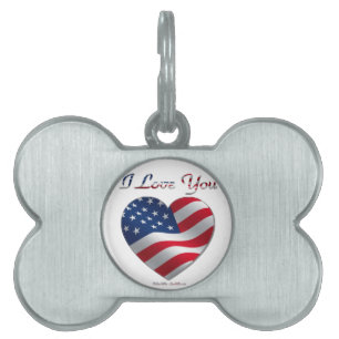 Médaillons Pour Animaux Domestiques USA Flag Heart Je t'aime