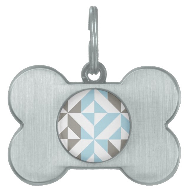 Médaillons Pour Animaux Domestiques ZigZag géométrique bleu et argent (Devant)