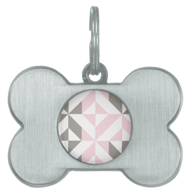 Médaillons Pour Animaux Domestiques ZigZag géométrique rose et argent (Devant)