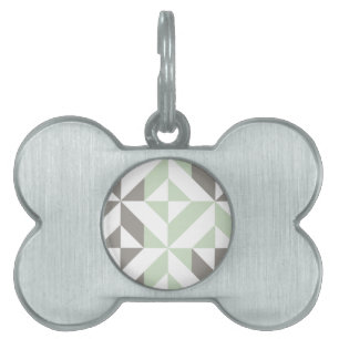 Médaillons Pour Animaux Domestiques ZigZag géométrique Sage Green et Silver
