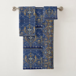 Medallien, Motifs Blue Gold Viktorianisch Silber Badhandtuch Set