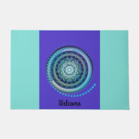 Medallion Aqua Blue lila Welcome Mat