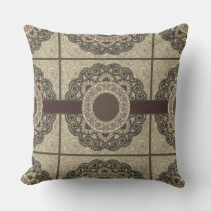 Medallion Design Taupe Reversible Pillow Kissen