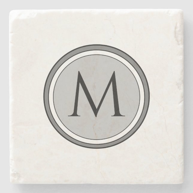 Medallion für benutzerdefinierte Monogramme | Grau Steinuntersetzer (Vorderseite)