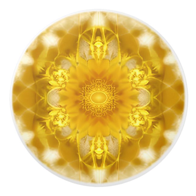Medallion in Mustard Yellow Batik Pattern Keramikknauf (Vorderseite)