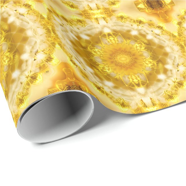 Medallion Muster in Mustard Yellow Batik Muster Geschenkpapier (Rolleneckpunkt)