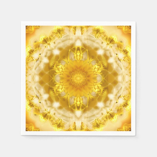 Medallion Muster in Mustard Yellow Batik Muster Serviette (Vorderseite)
