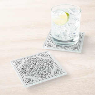 Medallion-Untersetzer aus Schwarzweiß-Glas Glasuntersetzer