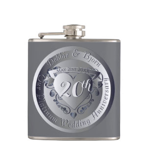 Medallion zum 20. Mal Platinum Hochzeitstag Flachmann