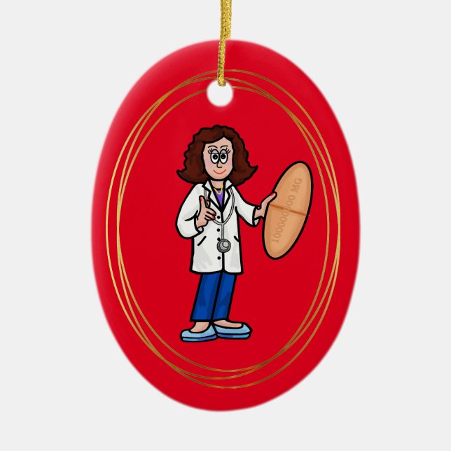 Médecin féminin avec gros ornement de pilules (Devant)