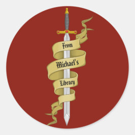 Medeival Gold Schwert aus der Bibliothek Runder Aufkleber