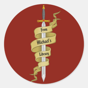Medeival Gold Schwert aus der Bibliothek Runder Aufkleber