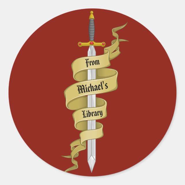 Medeival Gold Schwert aus der Bibliothek Runder Aufkleber (Vorderseite)
