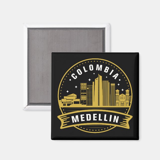Medellin Colombia Cityscape Gold Magnet (Vorderseite/Rückseite)