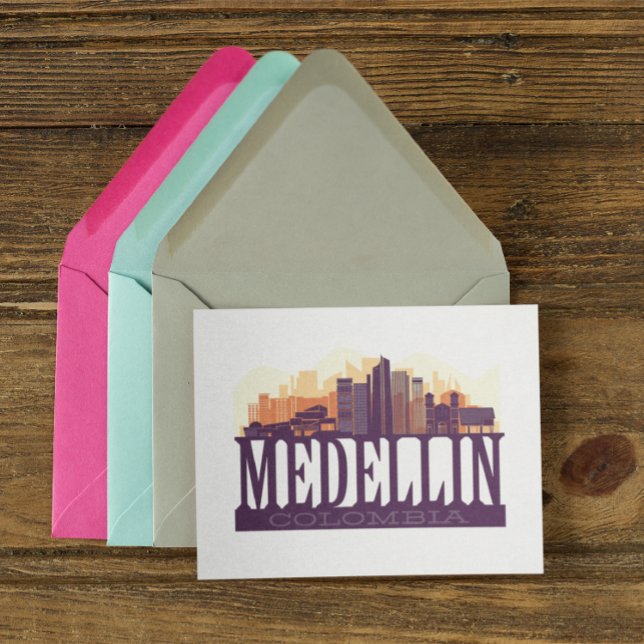 Medellin Colombia Skyline City Souvenir Postkarte (Medellin Colombia Vintage Cityscape Travel postcard)