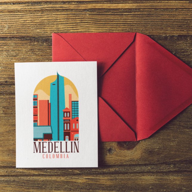 Medellin Colombia Vintag Cityscape Postkarte (Medellin Colombia Vintage Cityscape Postcard)