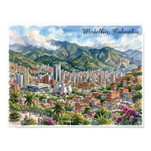 Medellin, Kolumbien Panoramablick Wasserfarbenkuns