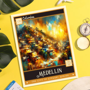 Medellín, Kolumbien Vintage-Gemälde Postkarte