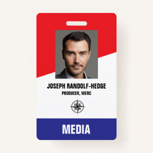 MEDIA PASS - Foto I.D. Rotes/Blaues Abzeichen Ausweis
