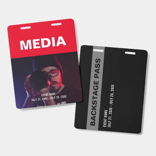Media Photo Background Backstage Pass ID Ausweis (Vorder- & Rückseite)