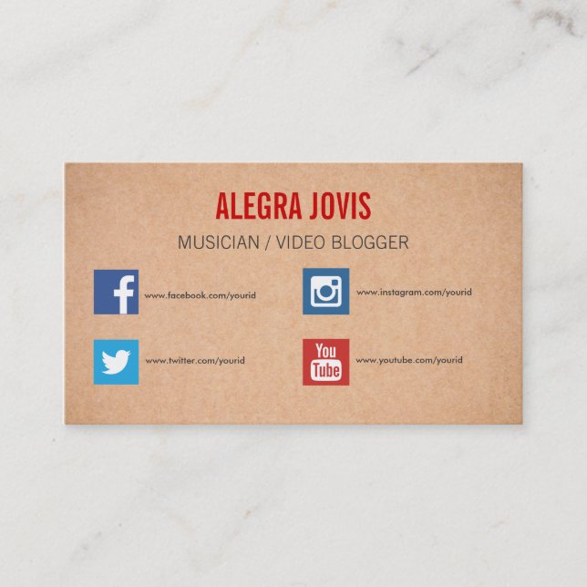 MÉDIAS SOCIAUX MUSICIEN VOUS TUBE CARTE DE VISITE (Devant)