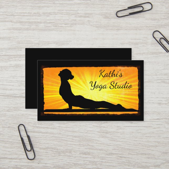 Médiation orange et noire Cartes de visite de Yoga (Devant/Arrière en situation)