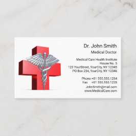 Medical 3D Silver Caduceus Cross Red Terminkarte
