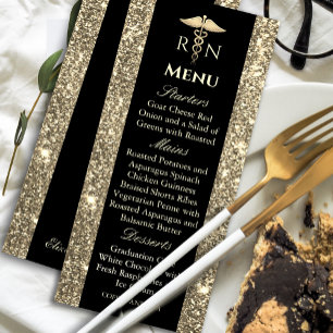 Medical Abschluss Menu für Schwarz und Gold Glitze Einladung