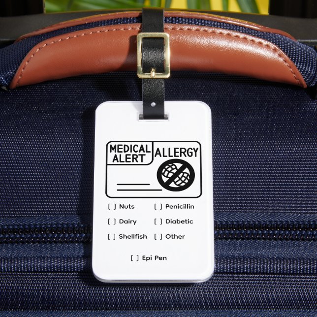 Medical Alert Allergy Editable Silver Luggage Tag Gepäckanhänger (Vorderseite Insitu 2)