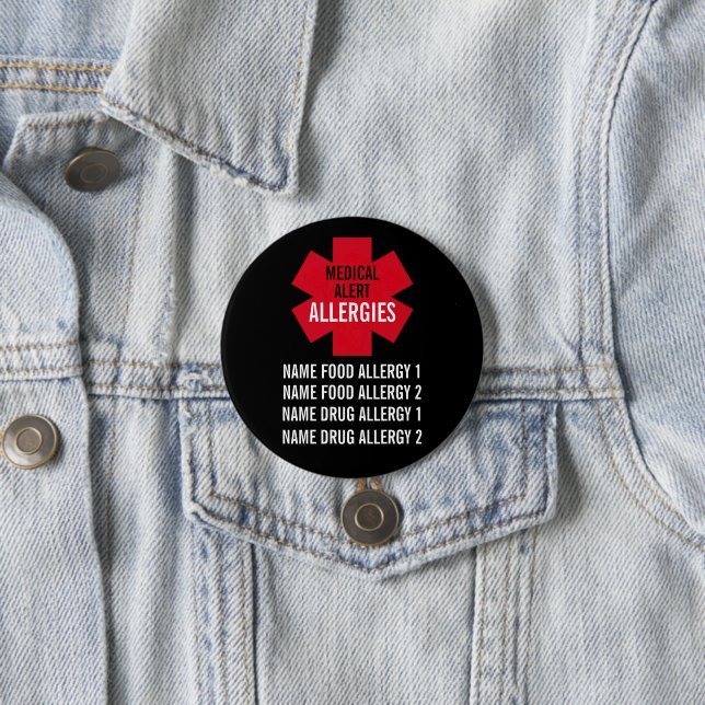 Medical Alert Series Allergies Personalize  Button (Beispiel)