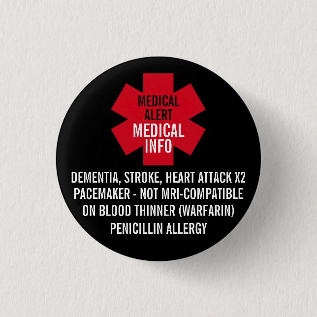 Medical Alert Series Medical Info Personalize Button (Vorderseite)