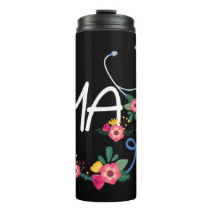 Medical Assistant Hospital Stethoscope Floral Wrea Thermosbecher