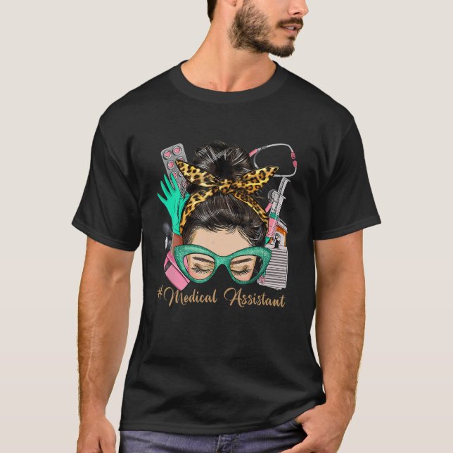 Medical Assistant Messy Bun Afro Hair Nurse Life H T-Shirt (Vorderseite)