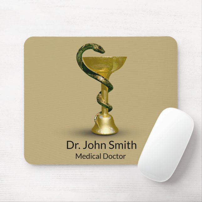 Medical Beige Snake Bowl Hygieia Gold Caduceus Mousepad (Mit Mouse)
